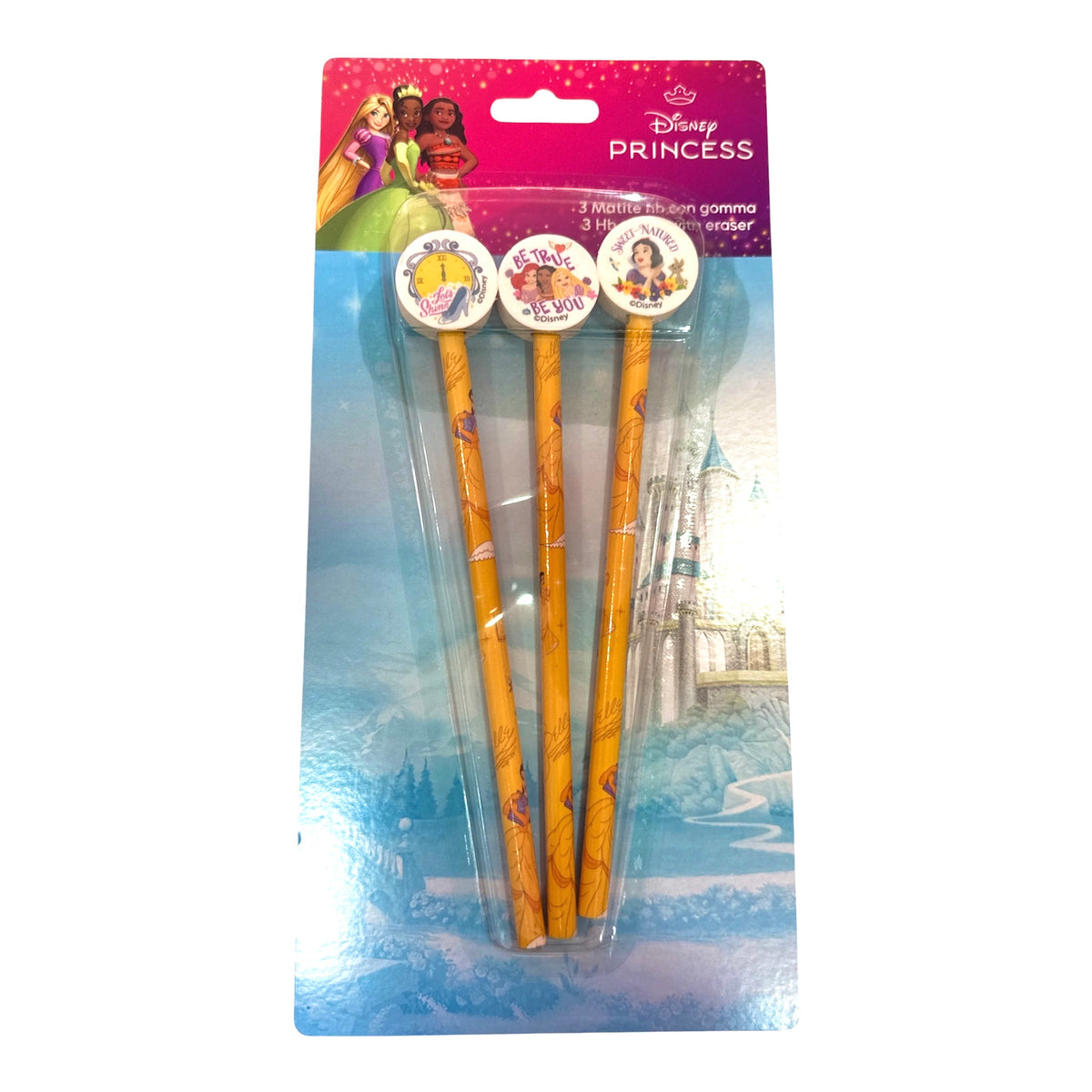 Set 3 Matite Con Gommine Principesse Disney