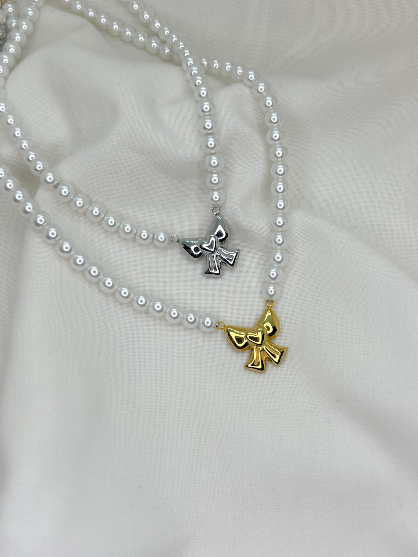 Collana Mini Bow Con Perle