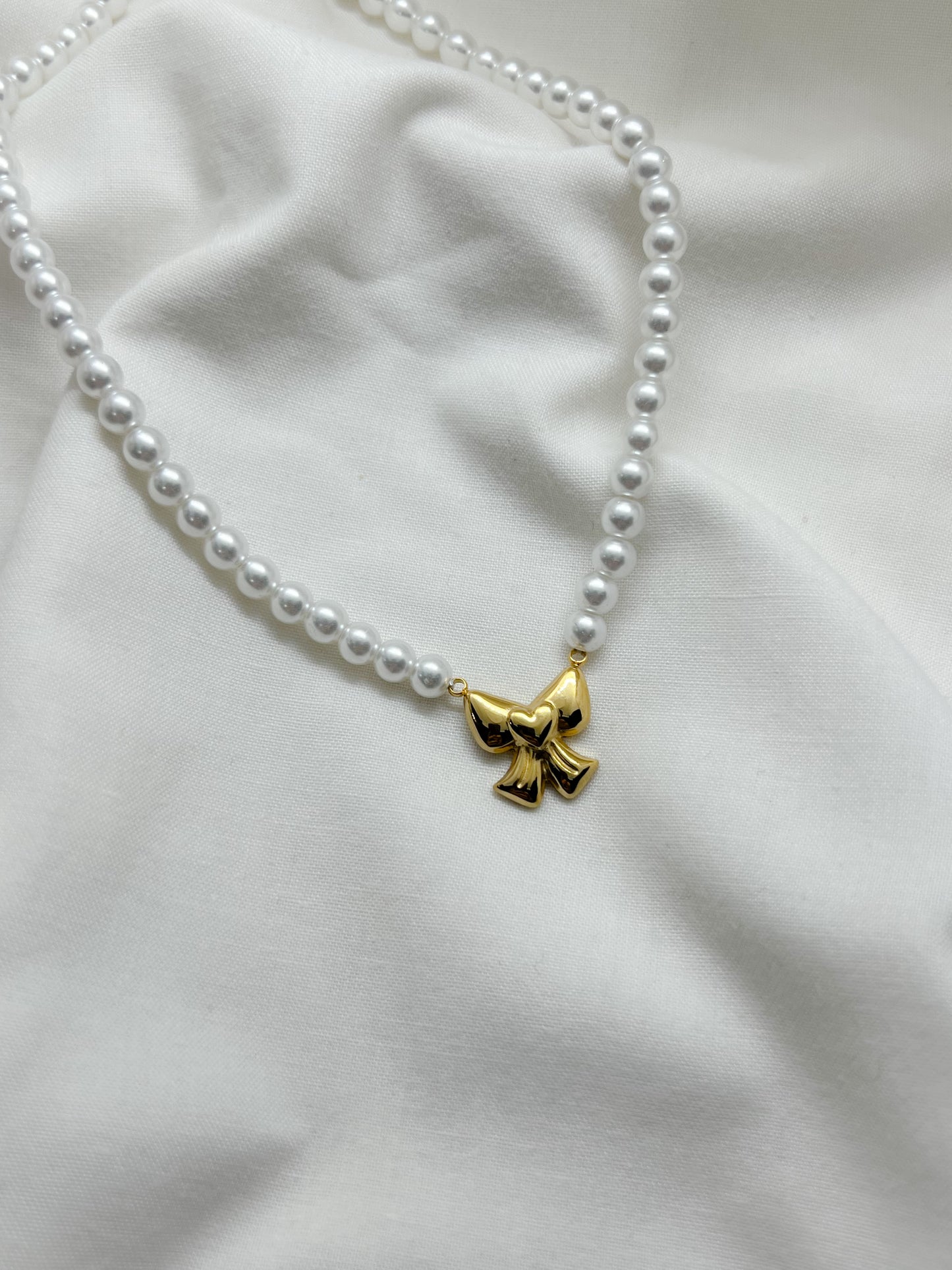 Collana Mini Bow Con Perle